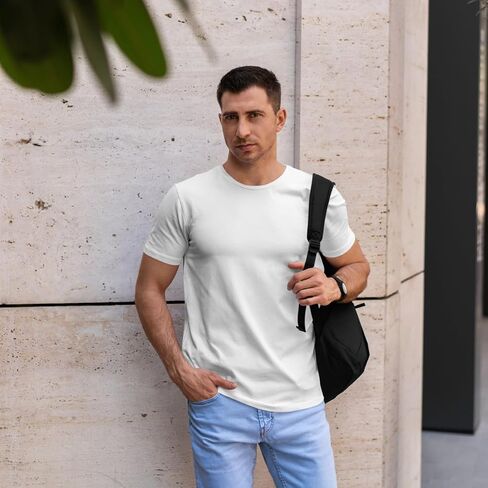Mens Crew Neck Short Sleeve T-Shirts Cotton Breathable Summer Tees S-2XL in Saudi Arabia