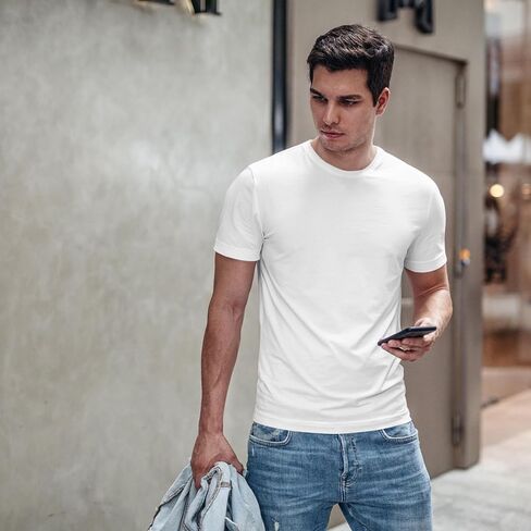Mens Crew Neck Short Sleeve T-Shirts Cotton Breathable Summer Tees S-2XL in Saudi Arabia