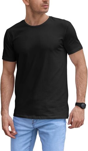 Mens Crew Neck Short Sleeve T-Shirts Cotton Breathable Summer Tees S-2XL in Saudi Arabia