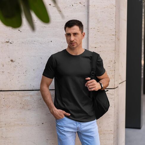 Mens Crew Neck Short Sleeve T-Shirts Cotton Breathable Summer Tees S-2XL in Saudi Arabia