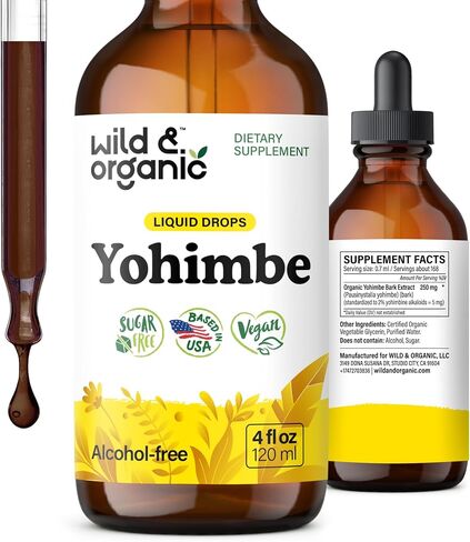 Wild & Organic Yohimbe Supplements for Men & Women - 5 mg Yohimbine Liquid Extract Drops - Pausinystalia Yohimbe Bark Tincture - Vegan, Alcohol-Free - 2 fl oz in Saudi Arabia