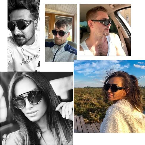 Classic Steampunk Style Round Vintage Sunglasses Retro Eyewear Women Men With Leather Side Glasses in Saudi Arabia