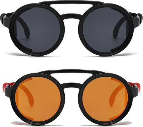 Classic Steampunk Style Round Vintage Sunglasses Retro Eyewear Women Men With Leather Side Glasses in Saudi Arabia