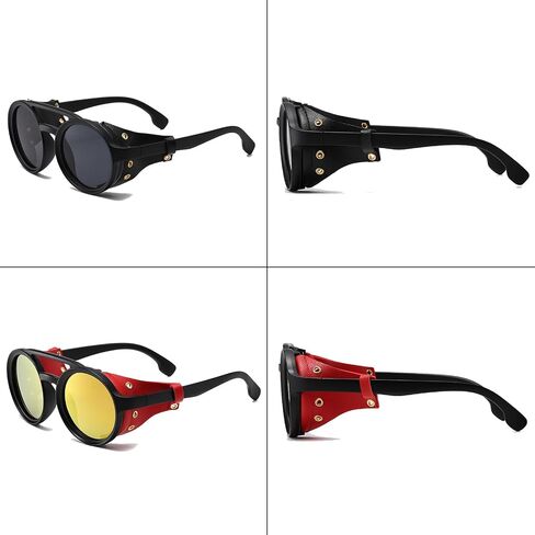 Classic Steampunk Style Round Vintage Sunglasses Retro Eyewear Women Men With Leather Side Glasses in Saudi Arabia