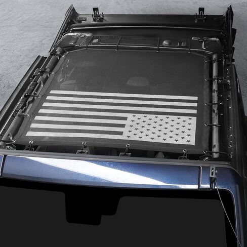 مظلة شمسية لسيارة Ford Bronco، غطاء علوي شبكي علوي من Bimini متوافق مع ملحقات Ford Bronco 2021 2022 2023 2024 2025، تناسب الجزء العلوي الصلب الناعم، بابين (علم - بابان) in Kuwait