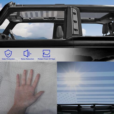 مظلة شمسية لسيارة Ford Bronco، غطاء علوي شبكي علوي من Bimini متوافق مع ملحقات Ford Bronco 2021 2022 2023 2024 2025، تناسب الجزء العلوي الصلب الناعم، بابين (علم - بابان) in Kuwait