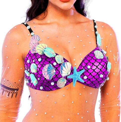 GRAEEN Seashell Bikini Bra Purple Starfish Mermaid Costumes Chest Tops Summer Beach Rave Party Hawaiian Bra Top for Women in Saudi Arabia