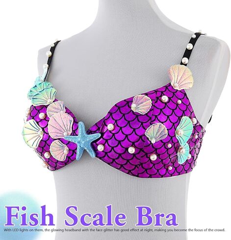 GRAEEN Seashell Bikini Bra Purple Starfish Mermaid Costumes Chest Tops Summer Beach Rave Party Hawaiian Bra Top for Women in Saudi Arabia