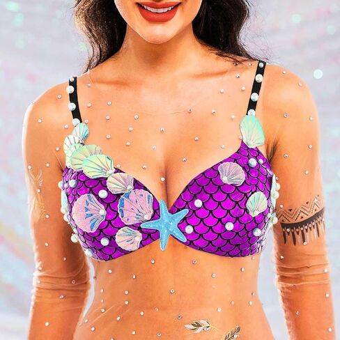 GRAEEN Seashell Bikini Bra Purple Starfish Mermaid Costumes Chest Tops Summer Beach Rave Party Hawaiian Bra Top for Women in Saudi Arabia