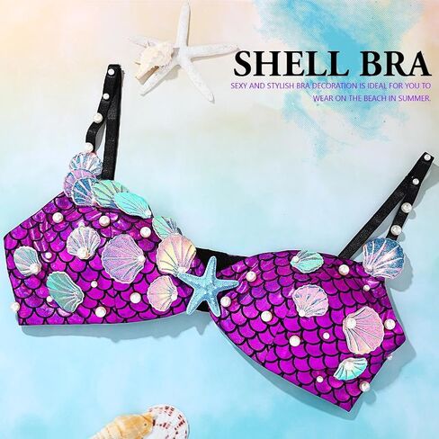 GRAEEN Seashell Bikini Bra Purple Starfish Mermaid Costumes Chest Tops Summer Beach Rave Party Hawaiian Bra Top for Women in Saudi Arabia