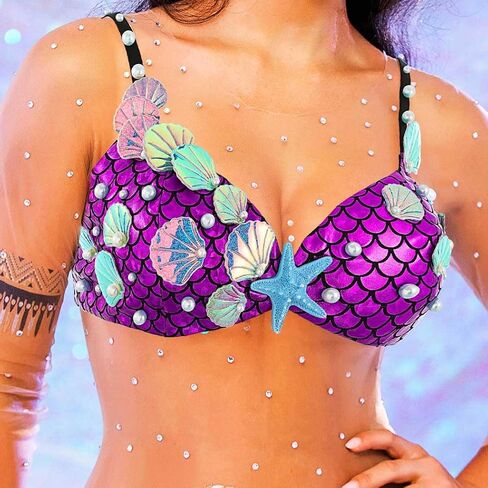 GRAEEN Seashell Bikini Bra Purple Starfish Mermaid Costumes Chest Tops Summer Beach Rave Party Hawaiian Bra Top for Women in Saudi Arabia