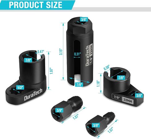 DURATECH 7PCS O2 Oxygen Sensor & Oil Pressure Socket Set, 1/2" 3/8" Drive x 22mm (7/8") 27mm 29mm Oxygen Socket Wrench, O2 Sensor Remover Removal Tool in Kuwait