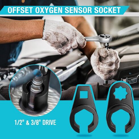 DURATECH 7PCS O2 Oxygen Sensor & Oil Pressure Socket Set, 1/2" 3/8" Drive x 22mm (7/8") 27mm 29mm Oxygen Socket Wrench, O2 Sensor Remover Removal Tool in Kuwait