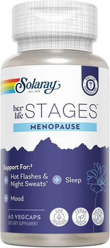 SOLARAY انقطاع الطمث مراحل حياتها - مكملات انقطاع الطمث للنساء - يدعم المزاج، والنوم، والهبات الساخنة، والتعرق الليلي - نباتي، خالي من الغلوتين - ضمان لمدة 60 يومًا - 30 وجبة، 60 كبسولة نباتية in Kuwait