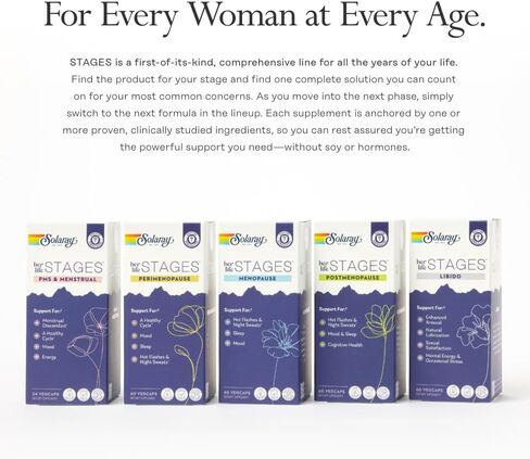 SOLARAY انقطاع الطمث مراحل حياتها - مكملات انقطاع الطمث للنساء - يدعم المزاج، والنوم، والهبات الساخنة، والتعرق الليلي - نباتي، خالي من الغلوتين - ضمان لمدة 60 يومًا - 30 وجبة، 60 كبسولة نباتية in Kuwait