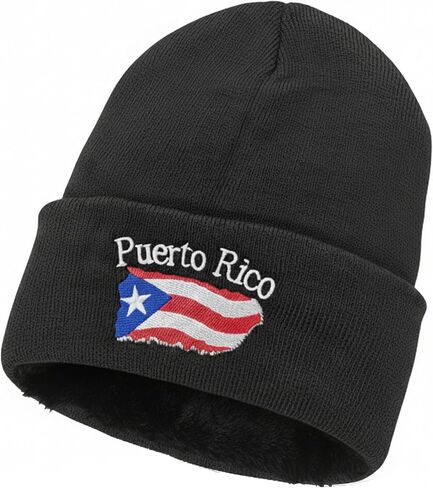 Puerto Rico Beanie Hat – Warm Knit Winter Cap with Embroidered Flag | Unisex Fleece-Lined Skull Cap – Multiple Colors in Saudi Arabia