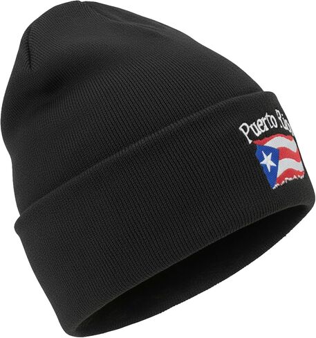 Puerto Rico Beanie Hat – Warm Knit Winter Cap with Embroidered Flag | Unisex Fleece-Lined Skull Cap – Multiple Colors in Saudi Arabia