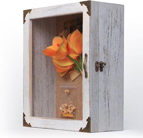 Shadow Box Frame 11x13, Depth 5in Shadow Boxes Display Cases, Rustic Burnt Wood, Vintage Metal Accents, Hinged Door, Metal Handle and Latch, Linen Back in Kuwait