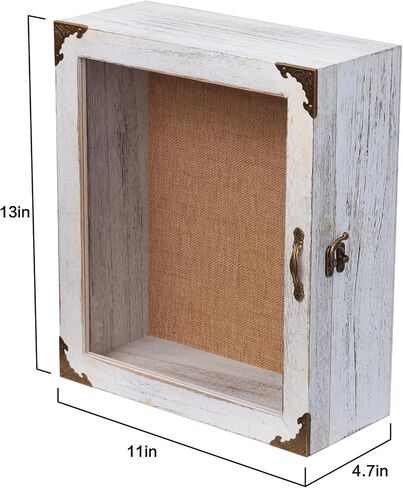 Shadow Box Frame 11x13, Depth 5in Shadow Boxes Display Cases, Rustic Burnt Wood, Vintage Metal Accents, Hinged Door, Metal Handle and Latch, Linen Back in Kuwait