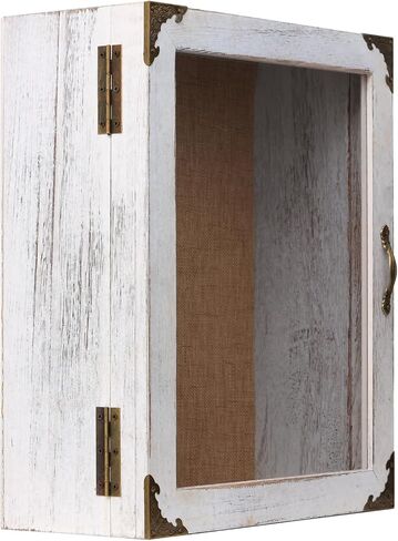 Shadow Box Frame 11x13, Depth 5in Shadow Boxes Display Cases, Rustic Burnt Wood, Vintage Metal Accents, Hinged Door, Metal Handle and Latch, Linen Back in Kuwait