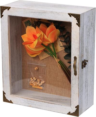 Shadow Box Frame 11x13, Depth 5in Shadow Boxes Display Cases, Rustic Burnt Wood, Vintage Metal Accents, Hinged Door, Metal Handle and Latch, Linen Back in Kuwait