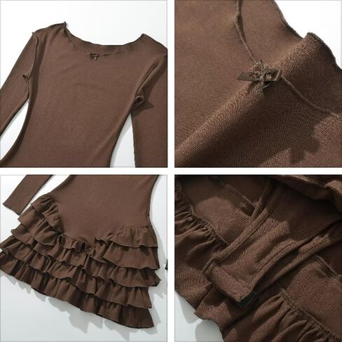 Drop Waist Mini Dress Ruffle Pleated Long Sleeve Casual Dresses for Women Bodycon Sundress Beach Vacation Outfits in Saudi Arabia