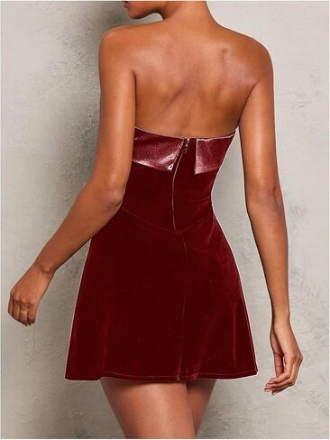SOLY HUX Women's Elegant Strapless Velvet Dress High Waisted Flared A Line Wedding Guest Mini Tube Dress in Saudi Arabia