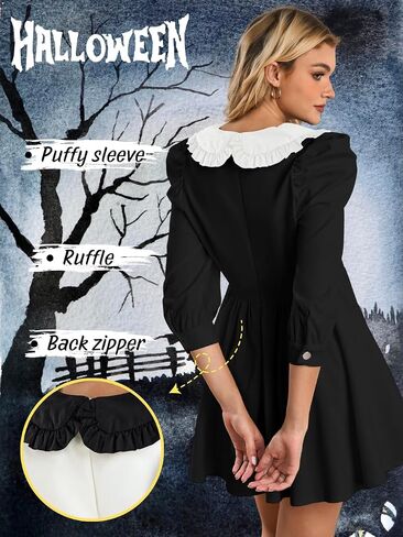 Kaei&Shi Peter Pan Collar Dress,Puff Sleeve Babydoll Mini Dresses for Women,Cute Fall Date Night Outfit in Saudi Arabia