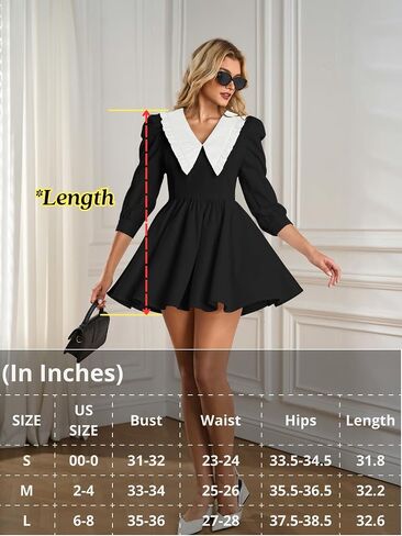 Kaei&Shi Peter Pan Collar Dress,Puff Sleeve Babydoll Mini Dresses for Women,Cute Fall Date Night Outfit in Saudi Arabia