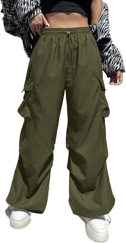 ZAFUL Parachute Pants for Women Sweatpants Y2K Contrast Pipping Cargo Trousers Jogger Pants with Pockets in Kuwait