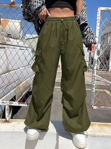 ZAFUL Parachute Pants for Women Sweatpants Y2K Contrast Pipping Cargo Trousers Jogger Pants with Pockets in Kuwait