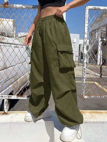 ZAFUL Parachute Pants for Women Sweatpants Y2K Contrast Pipping Cargo Trousers Jogger Pants with Pockets in Kuwait
