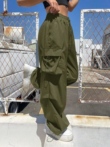 ZAFUL Parachute Pants for Women Sweatpants Y2K Contrast Pipping Cargo Trousers Jogger Pants with Pockets in Kuwait
