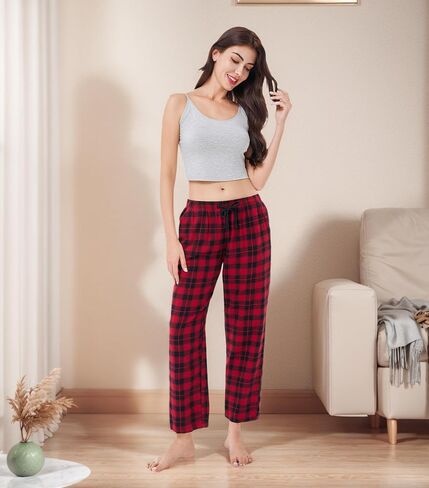 DAVID ARCHY 2 Pack Women Plaid Pajama Pants Lounge Comfy Cotton Flannel Pajama Bottoms Drawstring Pj Pants with Pockets in Kuwait