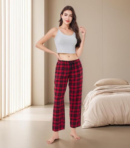 DAVID ARCHY 2 Pack Women Plaid Pajama Pants Lounge Comfy Cotton Flannel Pajama Bottoms Drawstring Pj Pants with Pockets in Kuwait
