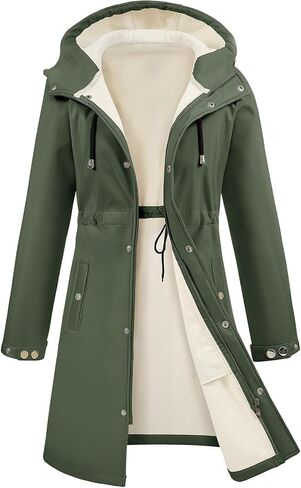 Women's Softshell Long Rain Jacket Waterproof Fleece Lined Windbreaker Lightweight Insulated Warm up Coat with Hood in Saudi Arabia