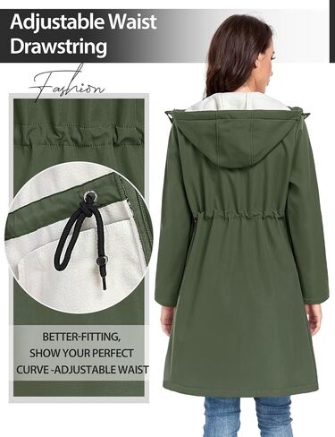 Women's Softshell Long Rain Jacket Waterproof Fleece Lined Windbreaker Lightweight Insulated Warm up Coat with Hood in Saudi Arabia