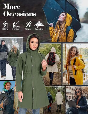 Women's Softshell Long Rain Jacket Waterproof Fleece Lined Windbreaker Lightweight Insulated Warm up Coat with Hood in Saudi Arabia