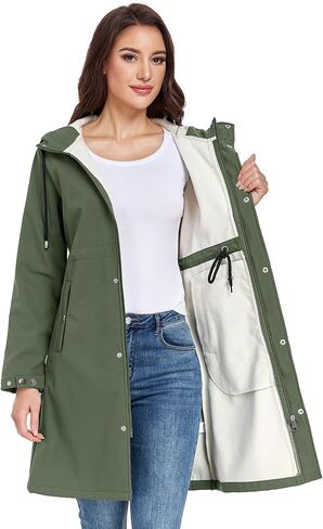Women's Softshell Long Rain Jacket Waterproof Fleece Lined Windbreaker Lightweight Insulated Warm up Coat with Hood in Saudi Arabia