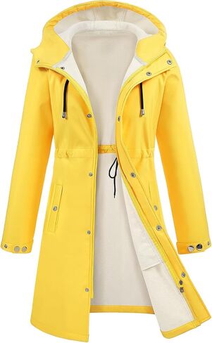 Women's Softshell Long Rain Jacket Waterproof Fleece Lined Windbreaker Lightweight Insulated Warm up Coat with Hood in Saudi Arabia