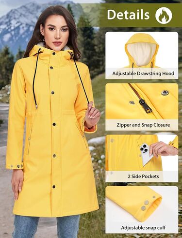 Women's Softshell Long Rain Jacket Waterproof Fleece Lined Windbreaker Lightweight Insulated Warm up Coat with Hood in Saudi Arabia