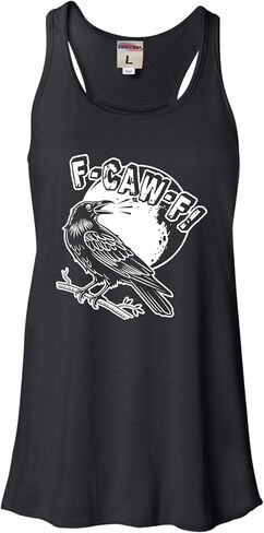 Go All Out Funny Crow CAW Under The Moon Women Flowy Fitted Sleeveless Tank Top T-Shirt in Saudi Arabia