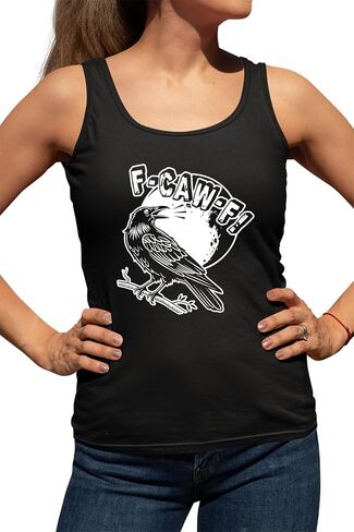 Go All Out Funny Crow CAW Under The Moon Women Flowy Fitted Sleeveless Tank Top T-Shirt in Saudi Arabia