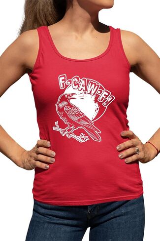 Go All Out Funny Crow CAW Under The Moon Women Flowy Fitted Sleeveless Tank Top T-Shirt in Saudi Arabia