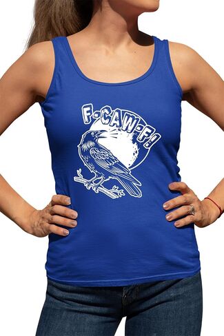 Go All Out Funny Crow CAW Under The Moon Women Flowy Fitted Sleeveless Tank Top T-Shirt in Saudi Arabia
