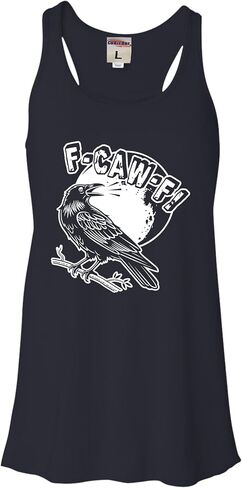 Go All Out Funny Crow CAW Under The Moon Women Flowy Fitted Sleeveless Tank Top T-Shirt in Saudi Arabia