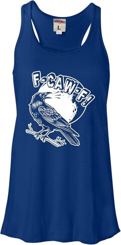 Go All Out Funny Crow CAW Under The Moon Women Flowy Fitted Sleeveless Tank Top T-Shirt in Saudi Arabia
