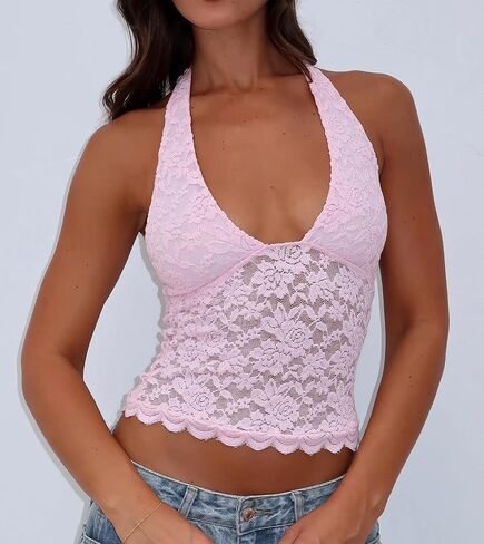 Womens Sexy Lace Trim Camisole Tank Tops Y2k Corset Slim Fit Going Out Streetwear Ruffle Spaghetti Strap Cami Tops in Saudi Arabia