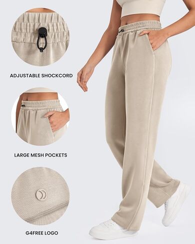 G4Free AiryBlend Sweatpants واسعة الساق اليوغا السراويل مع جيوب Drawcord عارضة صالة السراويل مشروط لينة صغيرتي / العادية / طويل القامة in Saudi Arabia