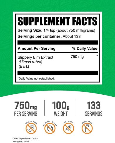 BulkSupplements.com مسحوق مستخلص لحاء الدردار الزلق - مسحوق الدردار الزلق، مصدره لحاء أولموس روبرا ​​- خالي من الغلوتين، 750 مجم لكل وجبة، 500 جم (1.1 رطل) (عبوة من قطعة واحدة) in Saudi Arabia